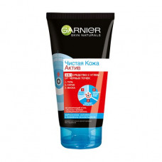 Gel for washing of Garnier Skin Naturals Pure Leather the Asset 3 in 1 with coal, 150 ml