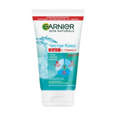 Gel for washing, a srub, the Garnier Skin Naturals face pack 3 in 1 Pure leather, 150 ml