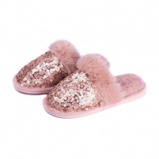 The women's room Twins HS-Lus slippers closed, fur, with sequins, powdery, size 36-37
