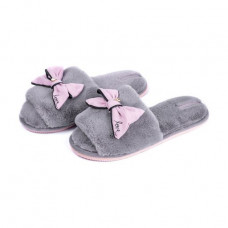 Women's room Twins HS-Lux slippers open, fur, bow, gray-pink, size 40