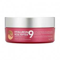 Hydrogel patches under eyes of Medi Peel Hyaluron Rose Peptide 9 Ampoule Eye Patch with peptides and the Bulgarian rose, 60 pieces