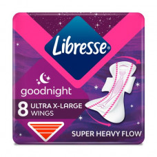 Sanitary pads night Libresse Goodnight Ultra X-Large with wings, 8 pieces