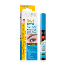 The proofreader gradually paints eyebrows of Eveline Eyebrow Therapy Professional Total Action 8 in 1 with henna, 10 ml
