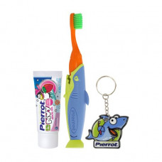 Children's set Pierrot the Shark (tooth gel with strawberry taste, 30 ml + a toothbrush, 1 piece + a charm)