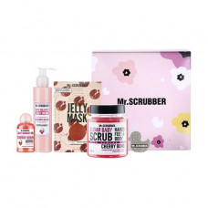Set for the person and a body of Mr.Scrubber Cherry Care (a body scrub of 300 g + body and hands cream-gel, 150 ml + a gel face pack, 60 ml + shower gel, 50 ml)
