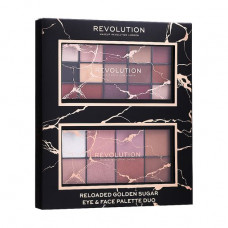 Set for a make-up of Makeup Revolution Reloaded Golden Sugar Eye & Face Palette Duo (a palette of shadows, 16.5 g + a palette for the person, 16 g)
