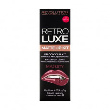 Set for a make-up of lips of Makeup Revolution Retro Luxe Matte Lip Kit Majesty (a pencil, 1 g + gloss, 5.5 ml)