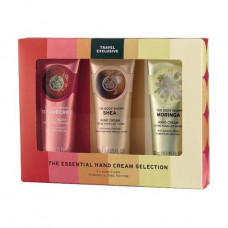 Set for hands of The Body Shop The Essential Hand Cream (the Strawberrgy hand cream, 30 ml + the Shea hand cream, 30 ml + the Moringa hand cream, 30 ml)