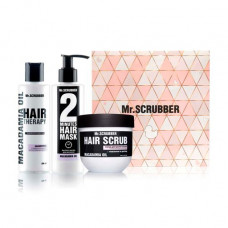 Set for Mr.Scrubber hair Smoothness and beauty (shampoo, 200 ml + an express mask, 200 ml + a srub for head skin, 250 g)