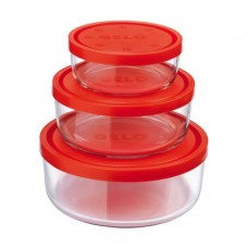 A set of round containers with covers of Bormioli Rocco Gelo Red (226017S02021990)