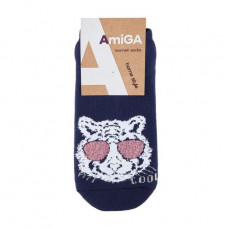 Czech socks female AmiGA terry, tiger wearing spectacles blue, size 23-25