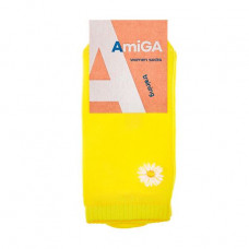Socks the female AmiGA shortened with an embroidery, yellow, camomiles, size 23-25