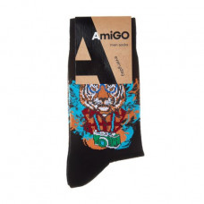 Socks men's AmiGO F03 classical, with a tiger, black, size 25