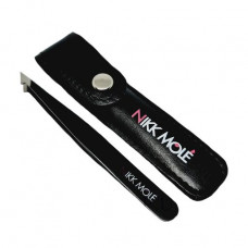 Tweezers for Nikk Mole eyebrows slanted, Black
