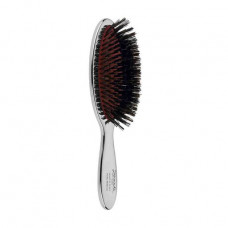 Hairbrush of Janeke Mini Hair Brush Silver, with the chromeplated covering and a bristle of a boar, size M