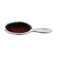 Hairbrush of Janeke Mini Hair Brush Silver, with the chromeplated covering and a bristle of a boar, size S