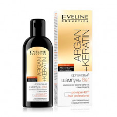 Shampoo for hair of Eveline Cosmetics Argan+Keratin 8 in 1 with argan oil, for the injured and dyed hair, 150 ml