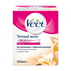 Warm wax for depilation of Veet with essential oils, with reusable strips, 250 g
