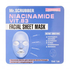 Fabric Mr.Scrubber Niacinamide Vit.B3 Facial Sheet Mask face pack from a rozatse and a couperosis, from niatsinamidy, 15 ml