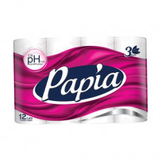 White Papia toilet paper, 3-layer, 150 separations, 12 pieces