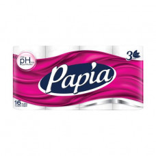 White Papia toilet paper, 3-layer, 150 separations, 16 pieces
