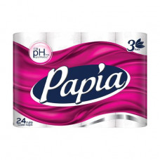 White Papia toilet paper, 3-layer, 150 separations, 24 pieces