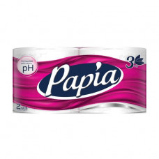 White Papia toilet paper, 3-layer, 150 separations, 2 pieces