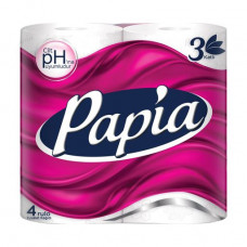 White Papia toilet paper, 3-layer, 150 separations, 4 pieces