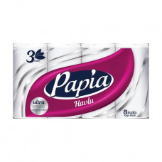 White Papia toilet paper, 3-layer, 150 separations, 8 pieces