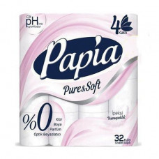 White Papia toilet paper, 4-layer, 140 separations, 32 pieces