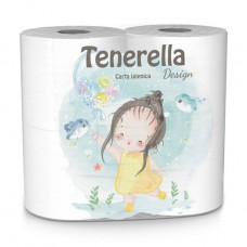 White Tenerella Design toilet paper, 3-layer, 250 separations, 4 pieces