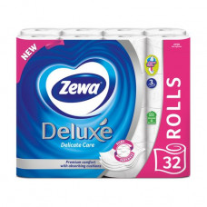 White Zewa Deluxe Delicate Care toilet paper, 3-layer, 150 separations, 32 rolls
