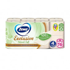 White Zewa Exclusive Natural Soft toilet paper, 4-layer, 150 separations, 16 rolls