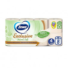 White, 4-layer Zewa Exclusive Natural Soft toilet paper of 150 separations, 8 rolls