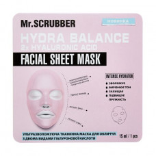 Extra moisturizing fabric Mr.Scrubber Hydra Balance Facial Sheet Mask face pack with two types of hyaluronic acid, 15 ml