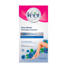 Wax strips for depilation of Veet Easy-Gelwax for sensitive skin, with almond oil and aroma of a cornflower, 12 pieces