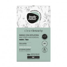 Wax strips for depilation of the person Body Natur Wax Strips for Face Sensitive Skin Bamboo And Spirulina with a bamboo and spiruliny, 12 pieces +2 napkins