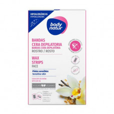 Wax strips for depilation of the person Body Natur Wax Strips for Face Sensitive Skin for sensitive skin, hypoallergenic, with vanilla, 12 pieces +2 napkins