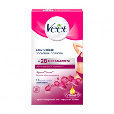 Wax strips for removal of hair from area of armpits and the line of Veet Easy-Gelwax bikini with aroma of a velvet rose and essential oils, 14 pieces
