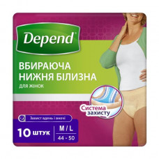 The absorbing Depend underwear for women, the M/L size, 10 pieces